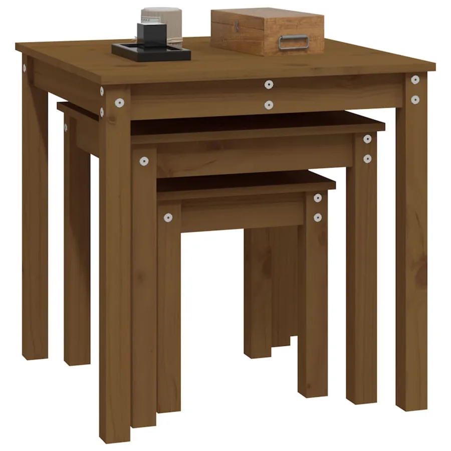 Tables gigognes 3 pcs Marron miel Bois de pin massif - 5