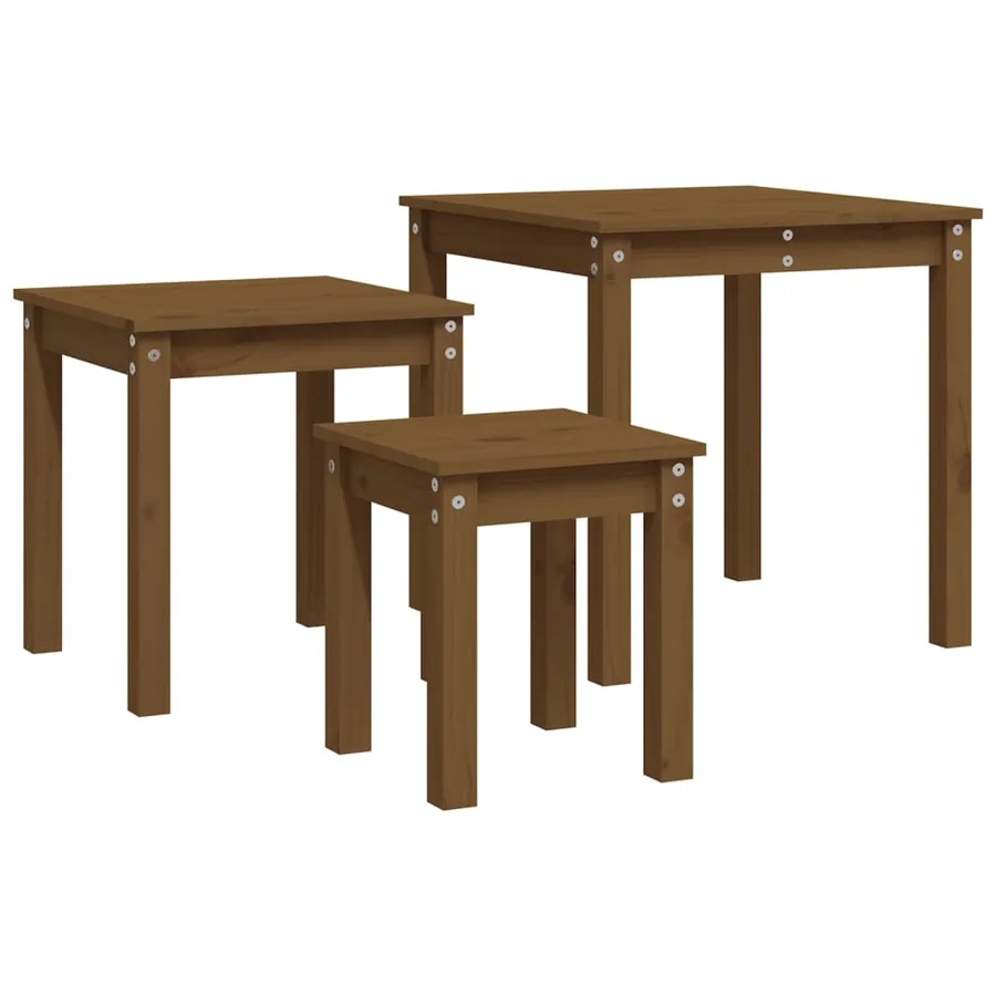 Tables gigognes 3 pcs Marron miel Bois de pin massif - 6