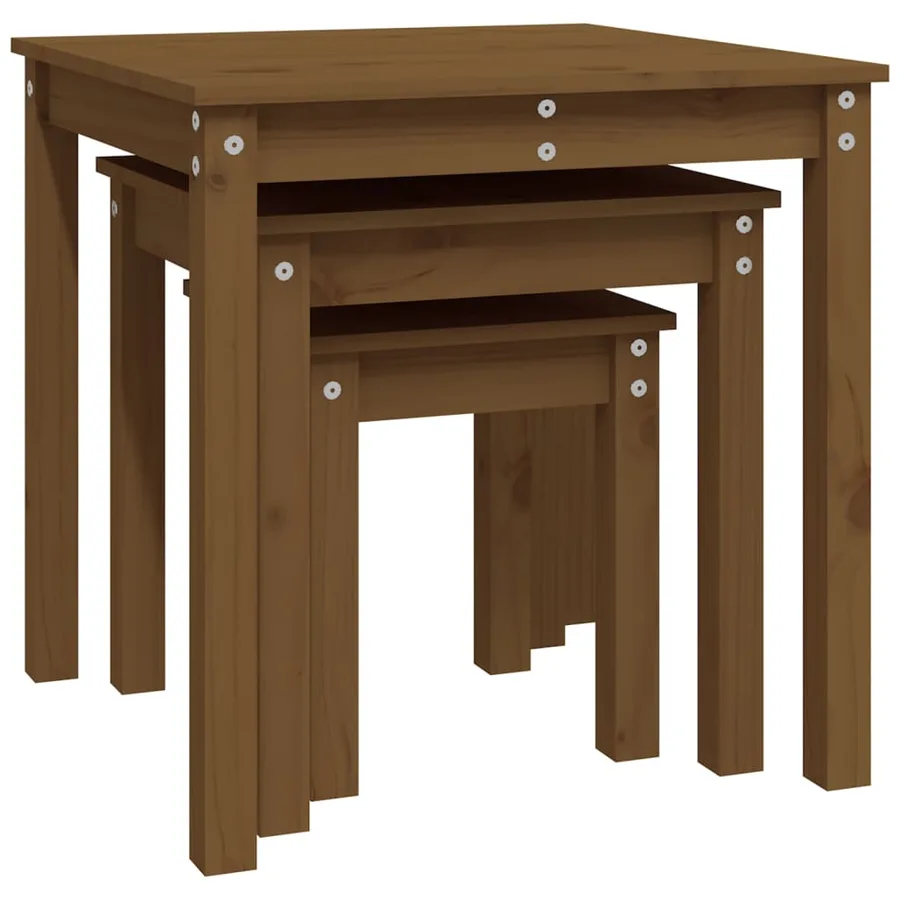 Tables gigognes 3 pcs Marron miel Bois de pin massif - 7