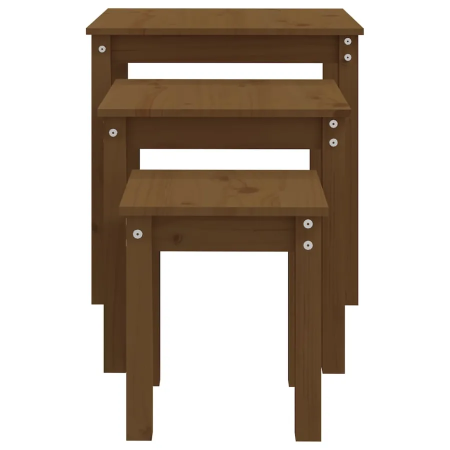Tables gigognes 3 pcs Marron miel Bois de pin massif - 8