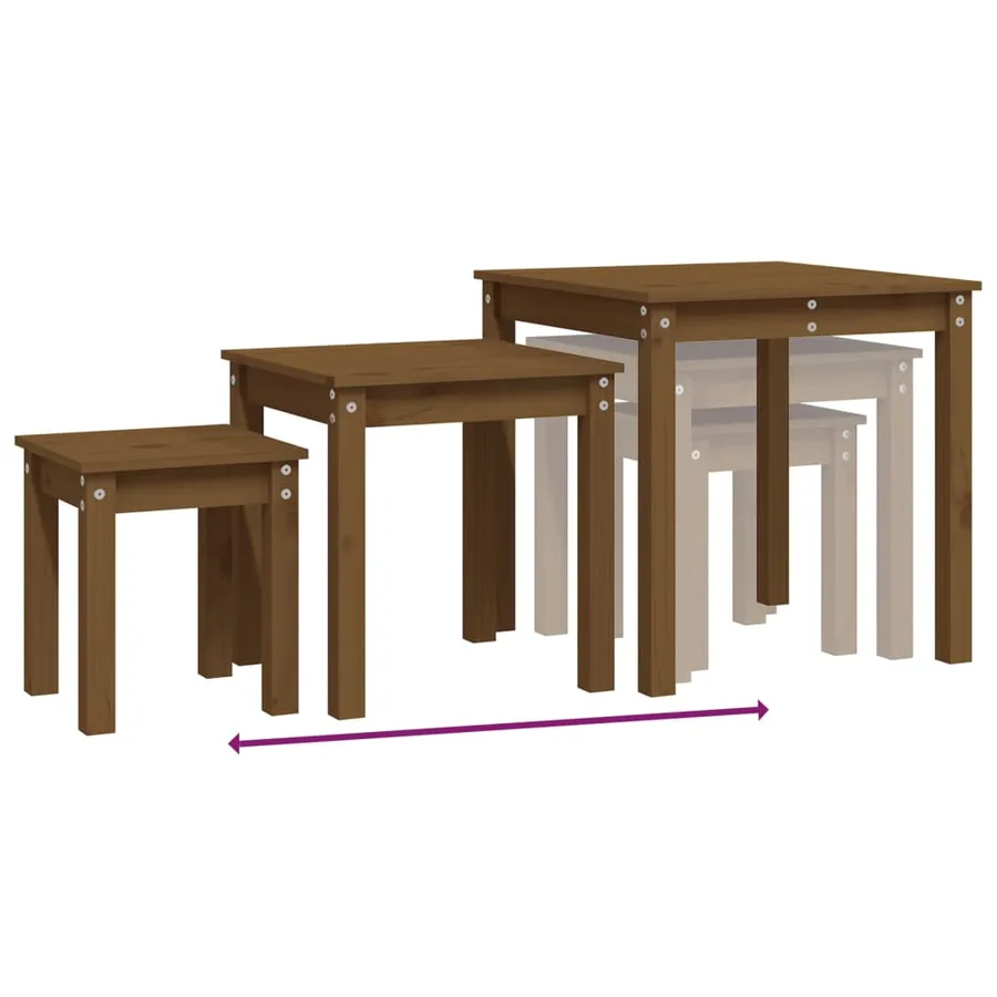 Tables gigognes 3 pcs Marron miel Bois de pin massif - 9