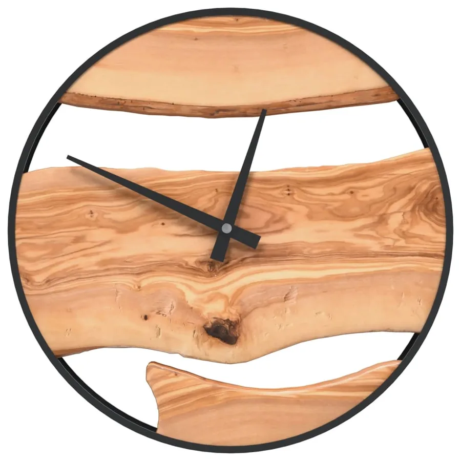 Horloge murale marron Ø35 cm fer et bois d'olivier - 2
