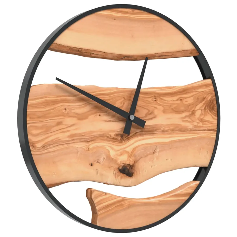 Horloge murale marron Ø35 cm fer et bois d'olivier - 3