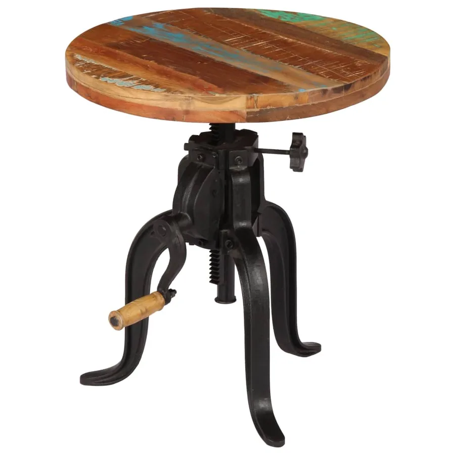 Table d'appoint 45x (45-62) cm Bois de récupération et fonte - 8