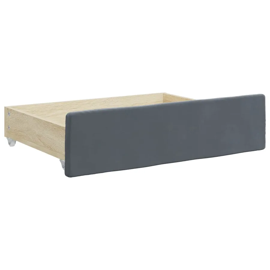 Tiroirs de lit 2 pcs gris foncé bois d'ingénierie et velours - 3