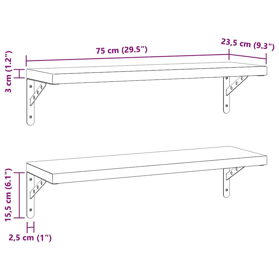 Étagères murales 2 pcs 75x23,5 cm argenté acier inoxydable - 9