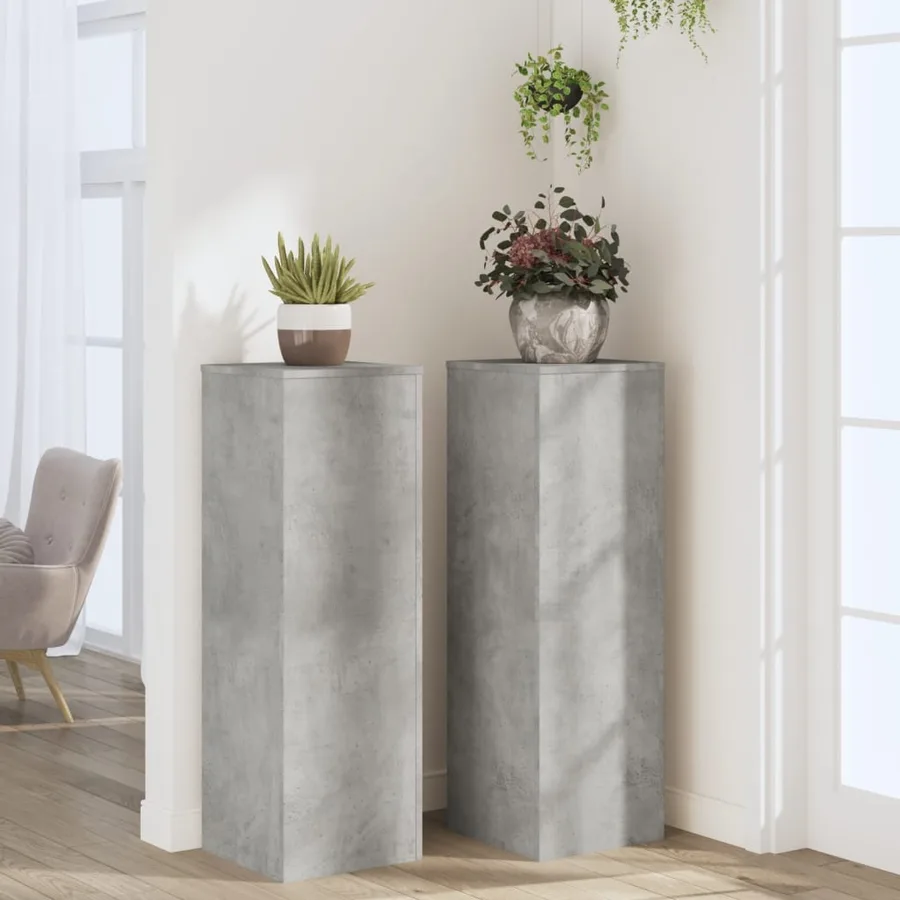 Supports pour plantes 2 pcs gris béton bois d'ingénierie - 3