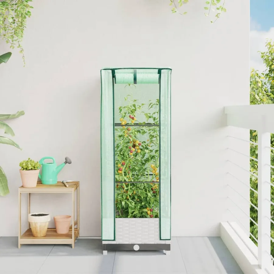 Jardinière surélevée avec housse aspect rotin 40x40x123 cm - 3