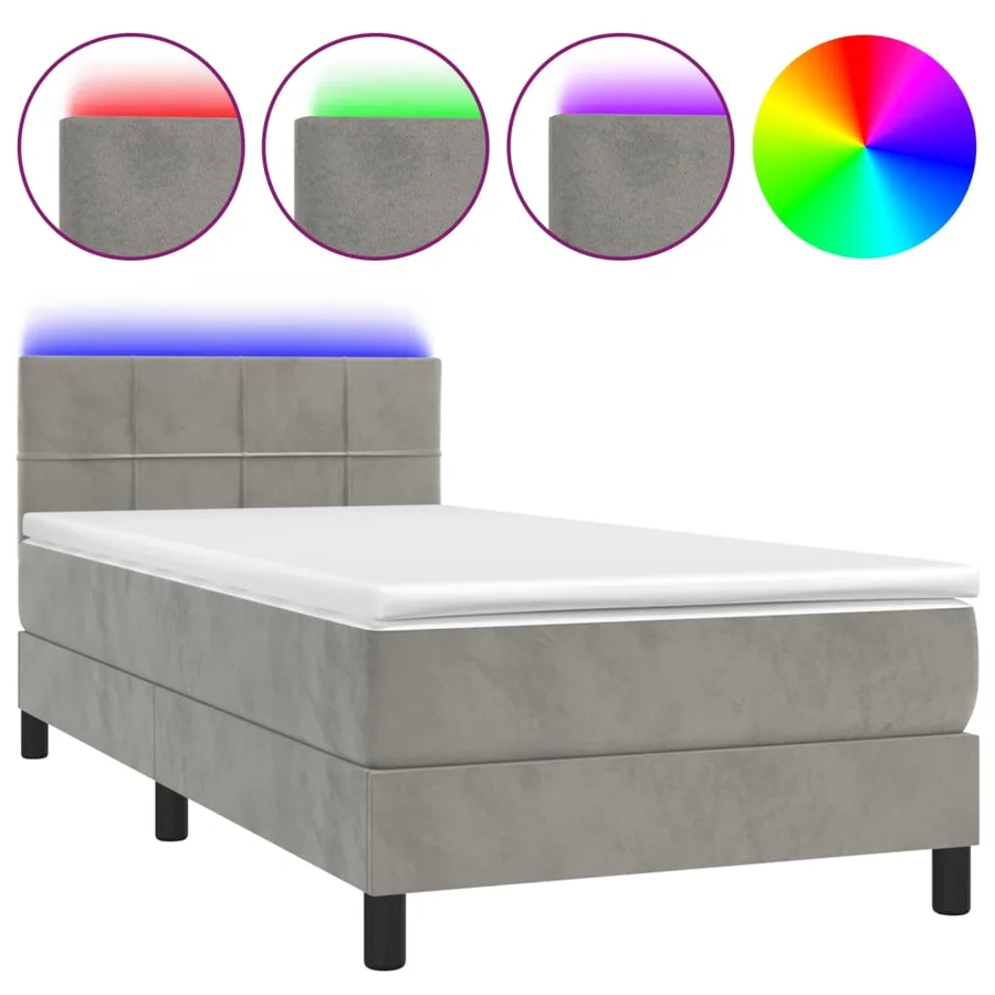 Sommier à lattes de lit et matelas et LED Gris clair 80x200 cm - 2