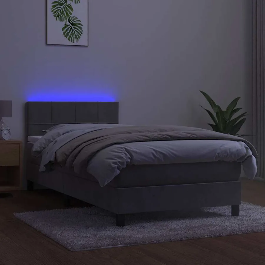 Sommier à lattes de lit et matelas et LED Gris clair 80x200 cm - 3