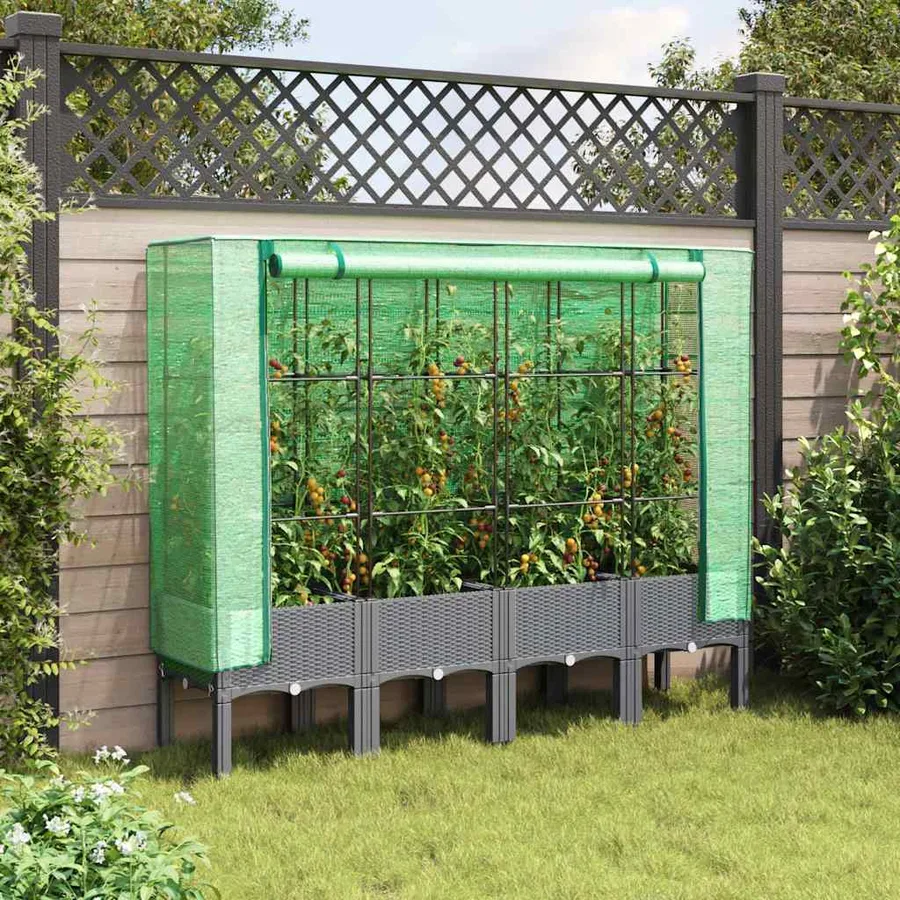 Jardinière surélevée avec housse aspect rotin 160x40x140 cm - 3