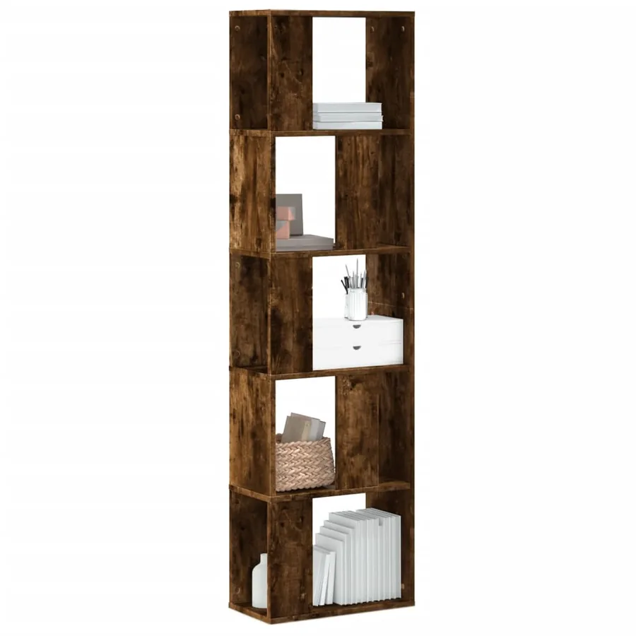 Bibliothèque 5 niveaux chêne fumé bois d'ingénierie