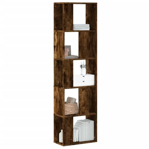 Bibliothèque 5 niveaux chêne fumé bois d'ingénierie