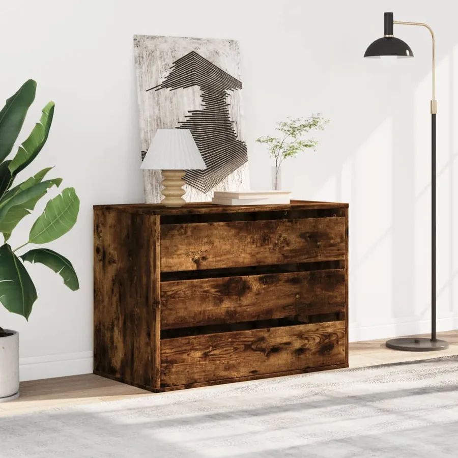 Commode d'angle chêne fumé 80x41x58 cm bois d'ingénierie - 3