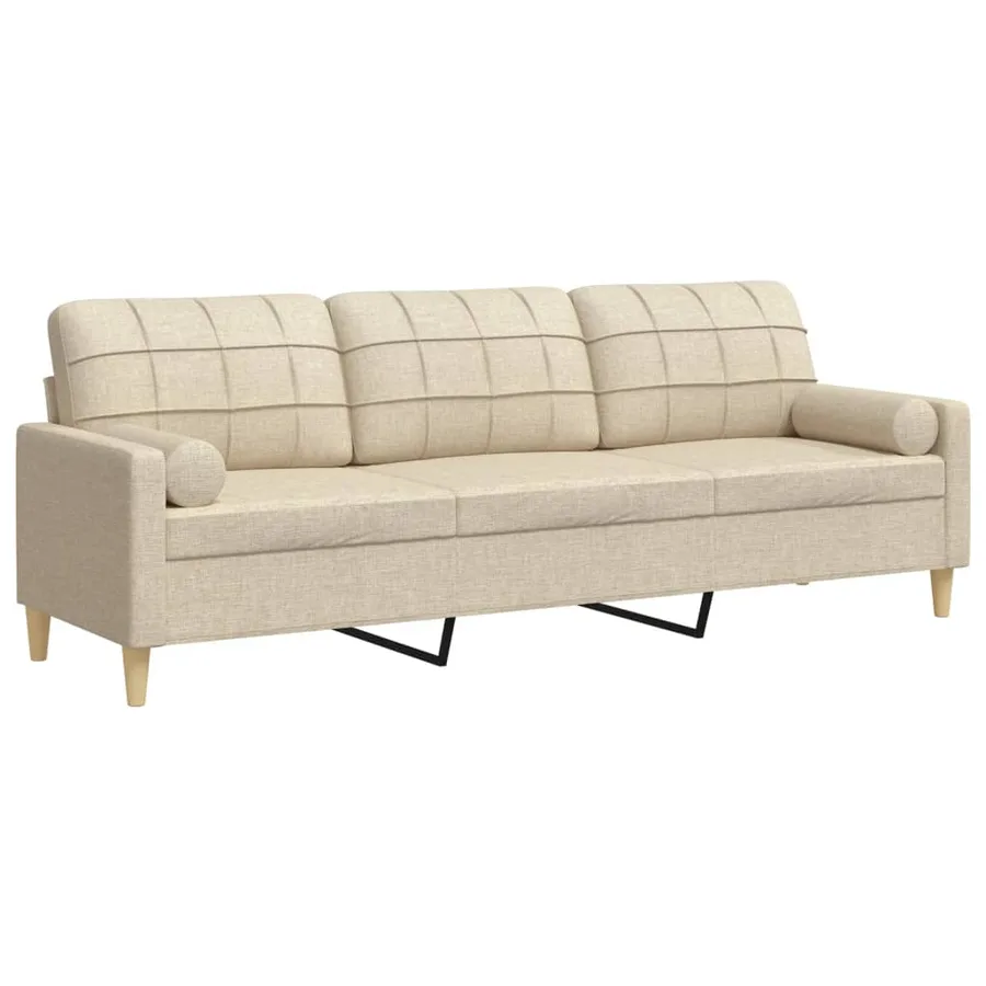 Canapé 3 places avec oreillers décoratifs crème 210 cm tissu - 2