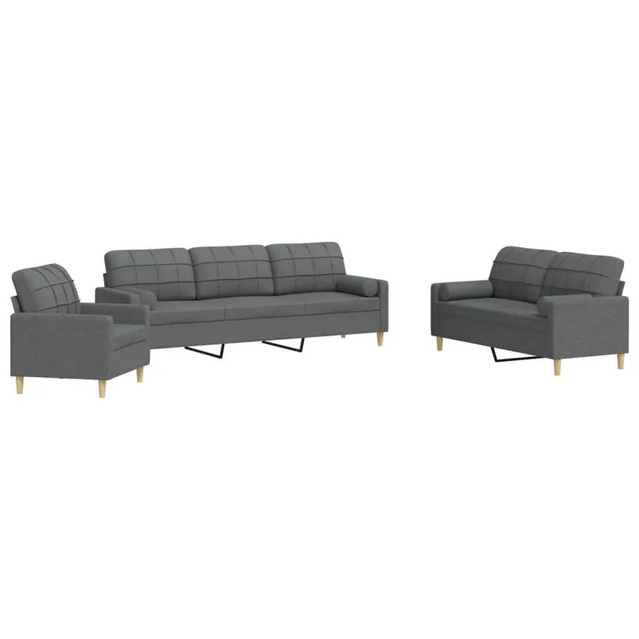 Ensemble de canapés 3 pcs coussins décoratifs gris foncé tissu - 2