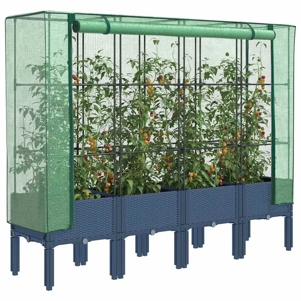 Jardinière surélevée avec housse aspect rotin 160x40x140 cm