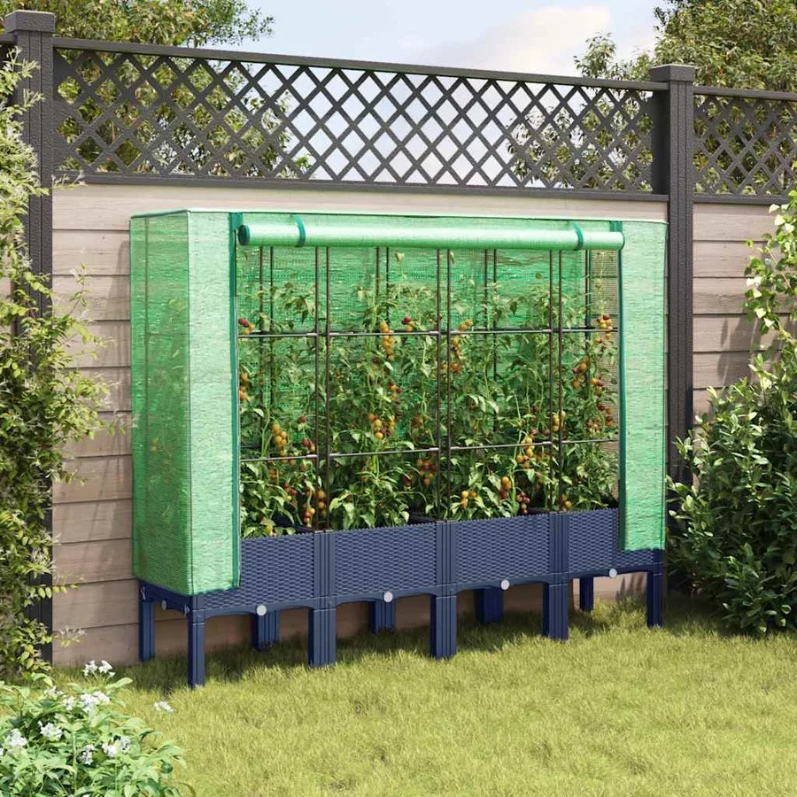 Jardinière surélevée avec housse aspect rotin 160x40x140 cm - 3