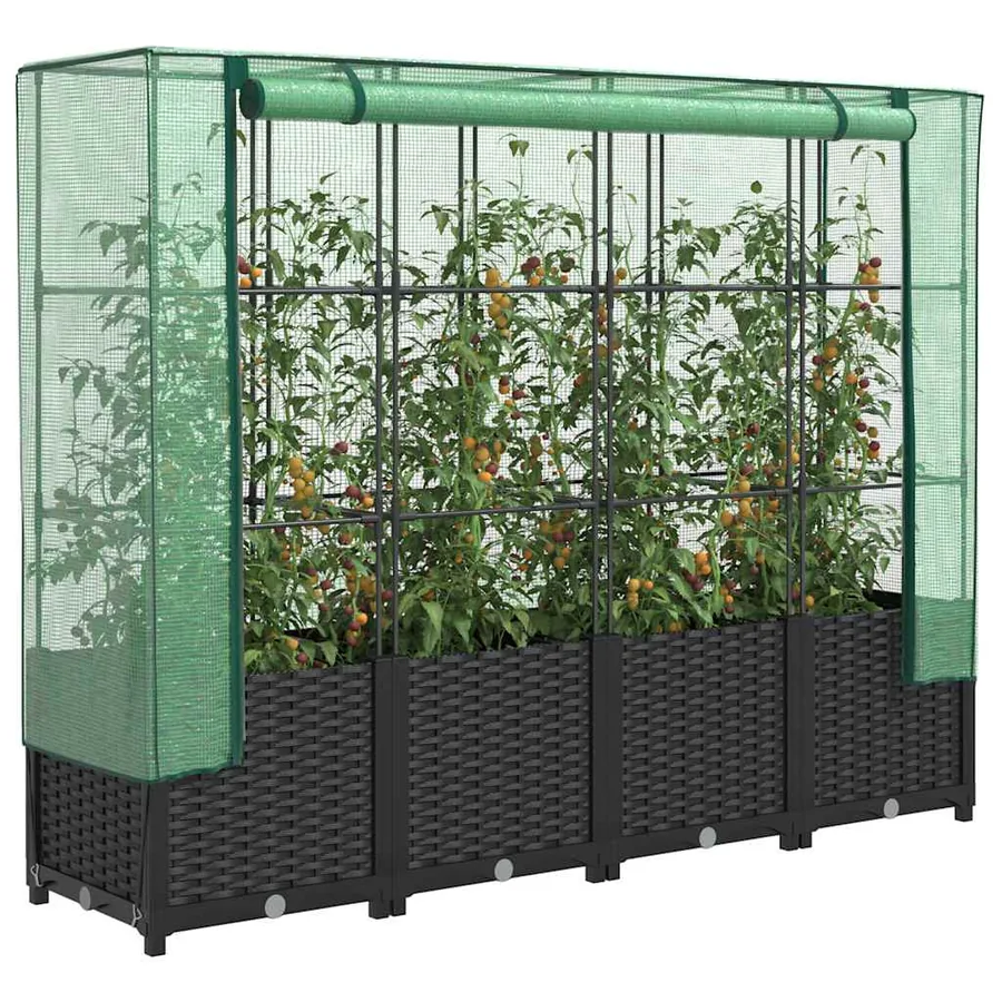 Lit surélevé avec housse de serre aspect rotin 160 x 40 x 138 cm