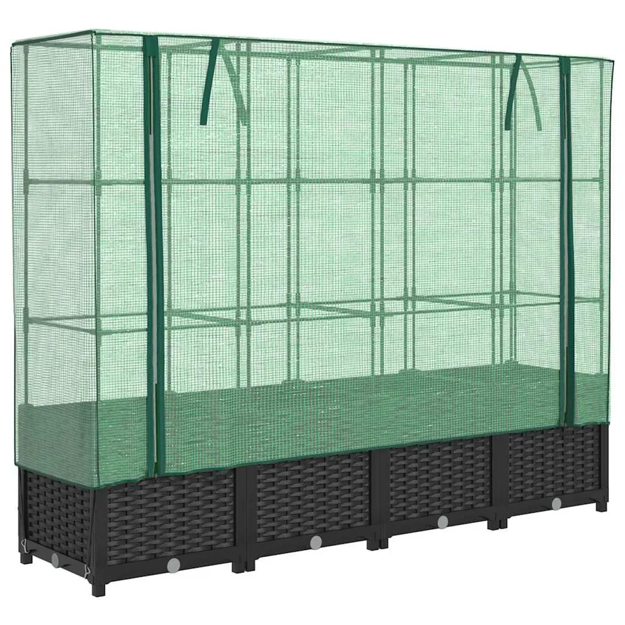 Lit surélevé avec housse de serre aspect rotin 160 x 40 x 138 cm - 2