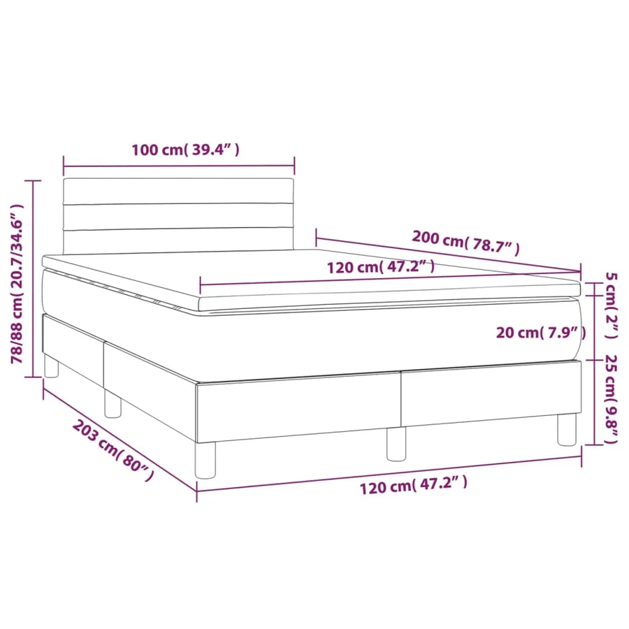 Sommier à lattes de lit avec matelas Noir 120x200 cm Tissu - 7