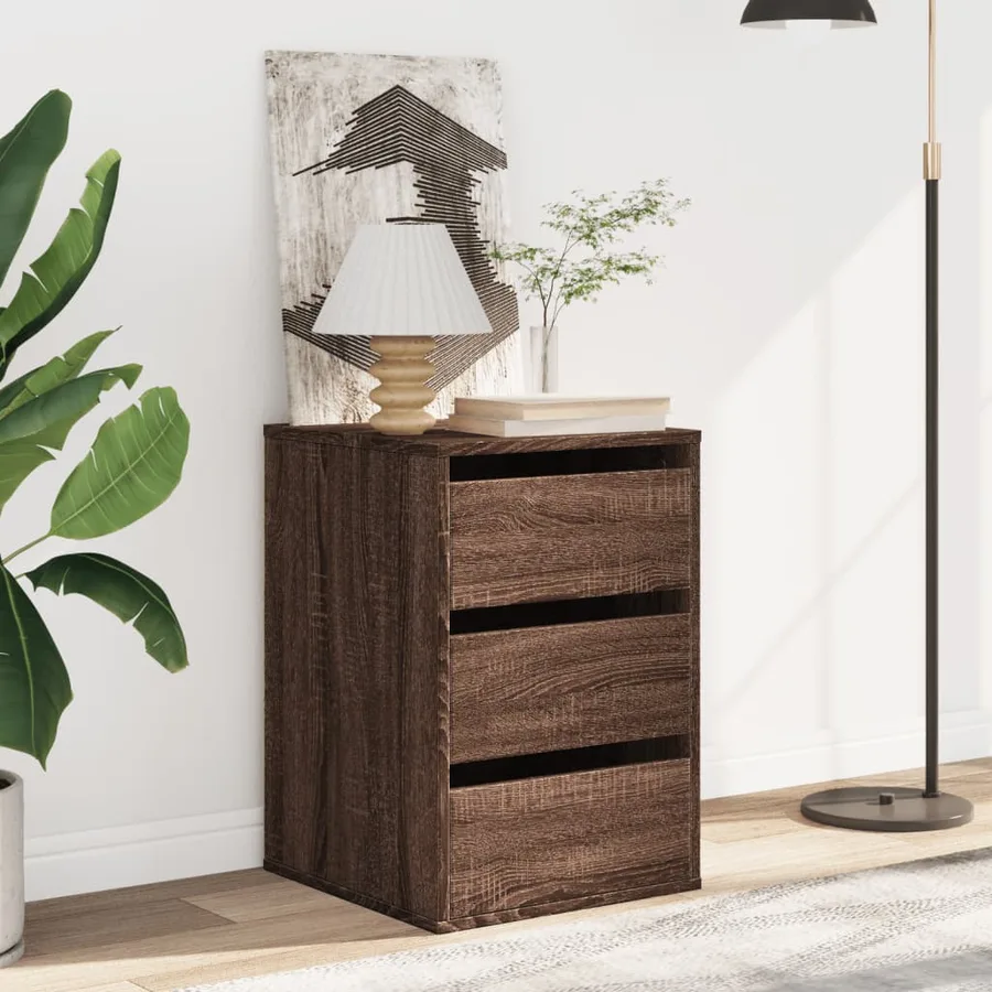 Commode d'angle chêne marron 40x41x58 cm bois d'ingénierie - 3