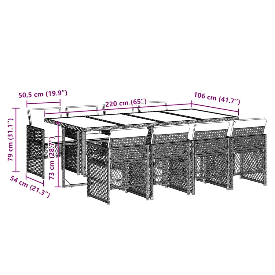 Ensemble à manger de jardin et coussins 9 pcs marron poly rotin - 9