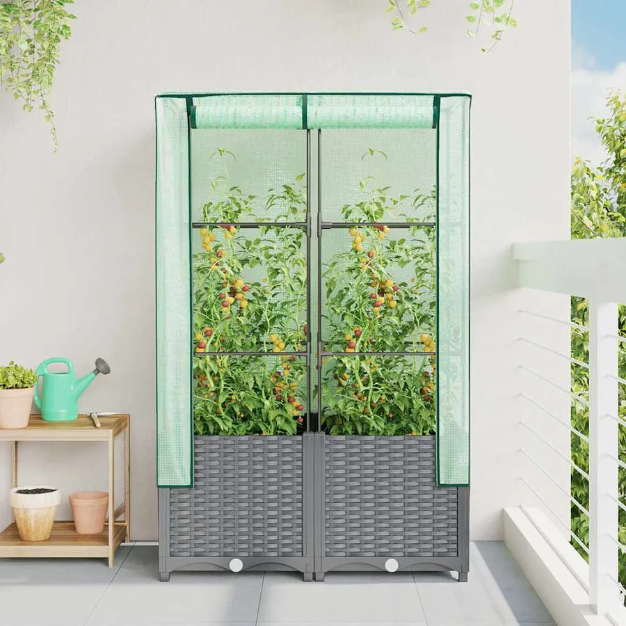 Jardinière surélevée avec housse aspect rotin 80x40x138 cm - 3