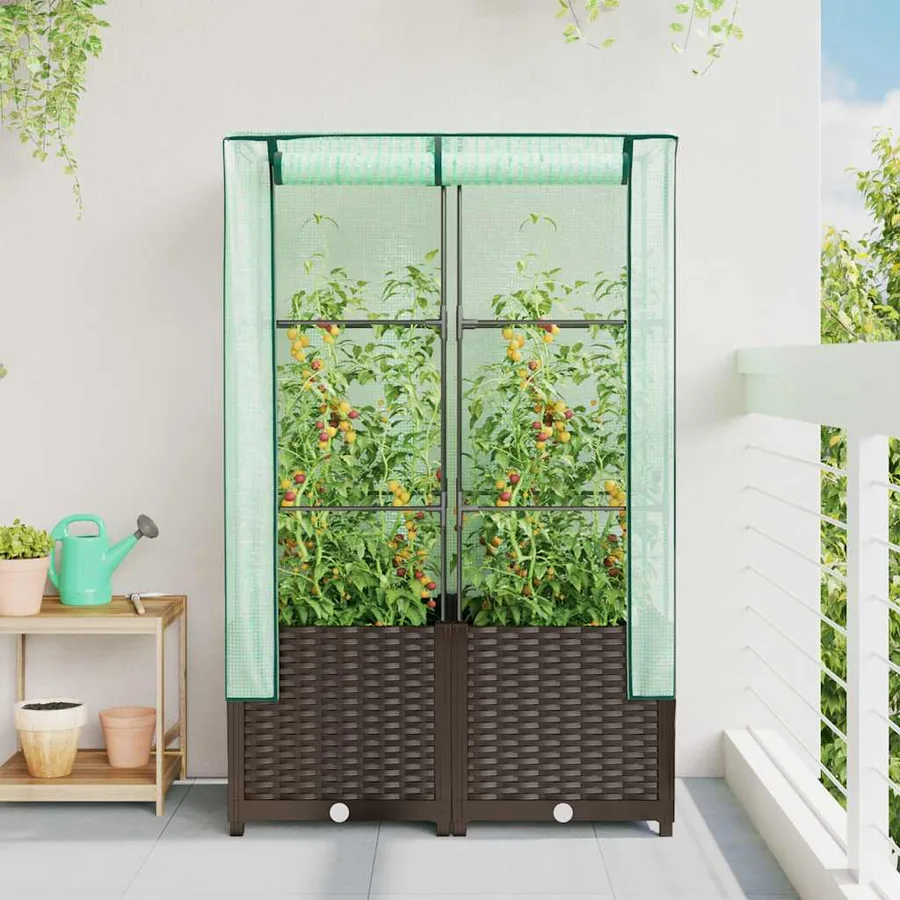 Jardinière surélevée avec housse aspect rotin 80x40x138 cm - 3