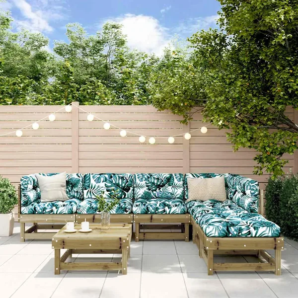 Salon de jardin 7 pcs avec coussins bois de pin imprégné