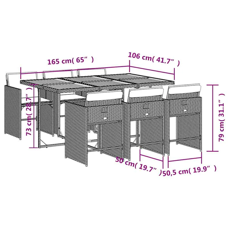 Ensemble à manger de jardin coussins 7pcs Noir Résine tressée - 9
