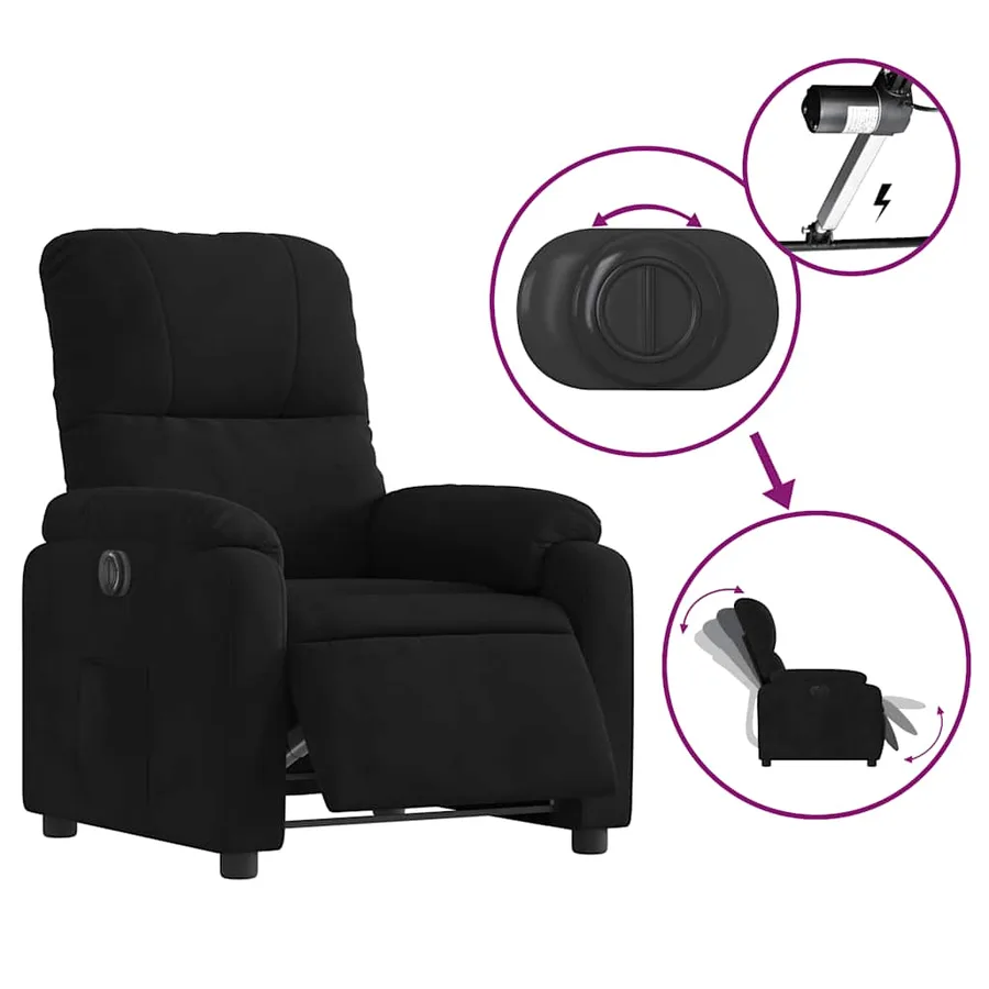 Fauteuil inclinable électrique noir tissu microfibre - 6