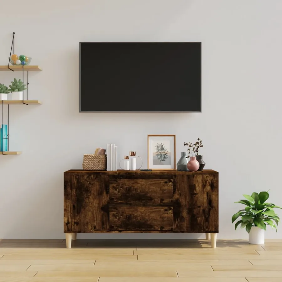 Meuble TV Chêne fumé 102x44,5x50 cm Bois d'ingénierie - 3