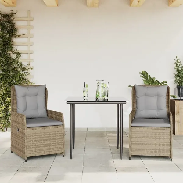 Ensemble à manger de jardin et coussins 3 pcs Beige poly rotin