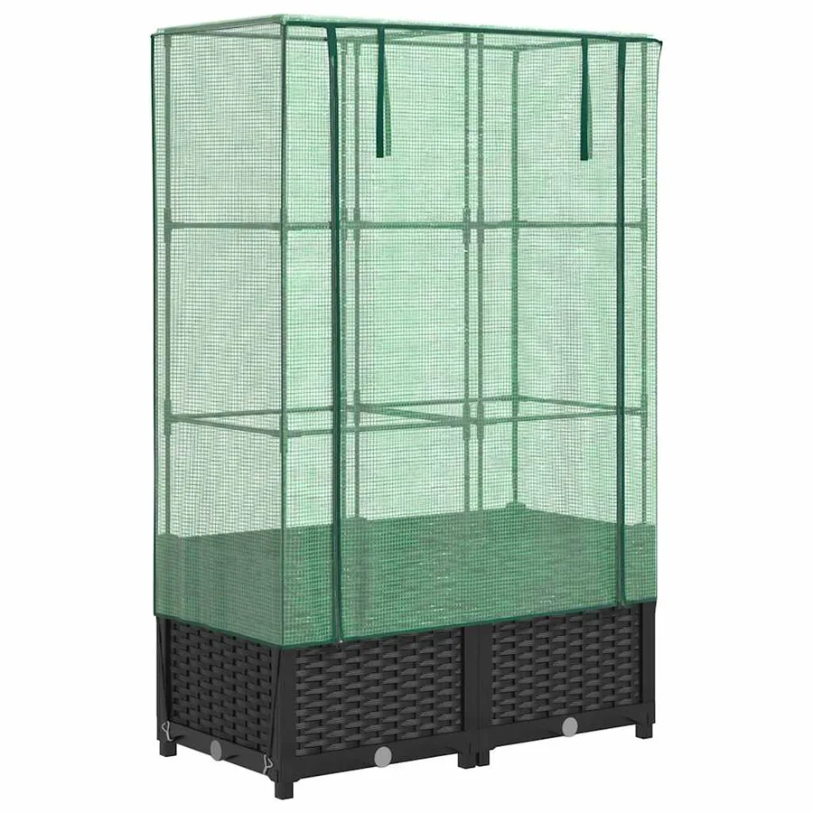 Jardinière surélevée avec housse aspect rotin 80x40x138 cm - 2