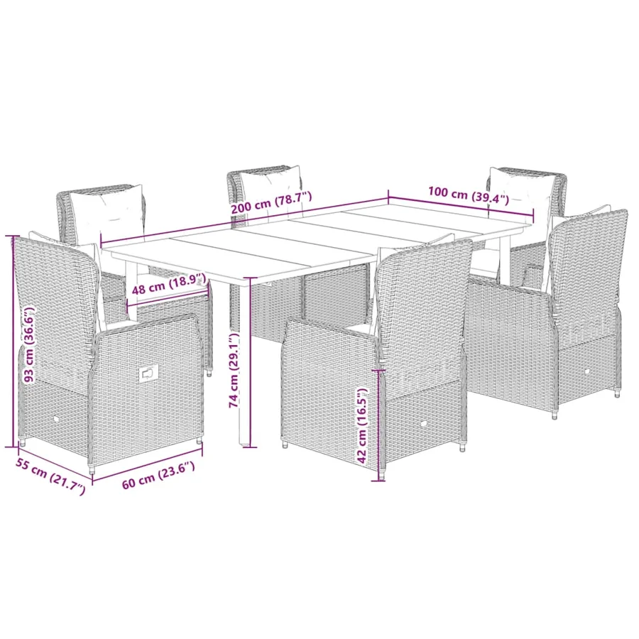 Ensemble à manger de jardin et coussins 7 pcs beige poly rotin - 8