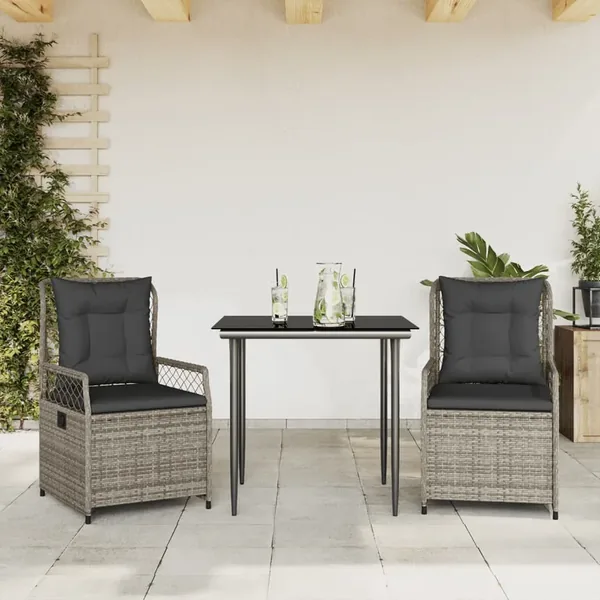 Ensemble à manger de jardin 3 pcs coussins gris résine tressée