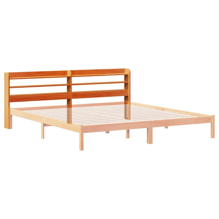 Tête de lit avec étagères marron cire 200 cm bois massif de pin - 6