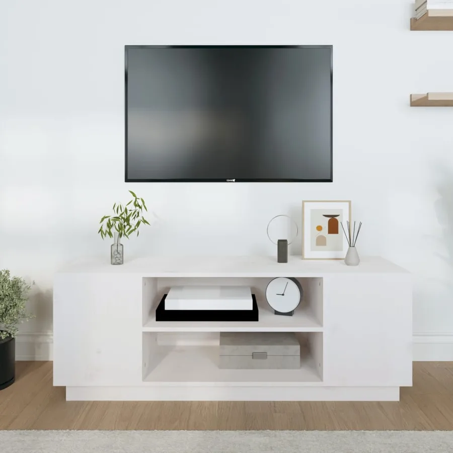 Meuble TV Blanc 110x35x40,5 cm Bois de pin massif - 3