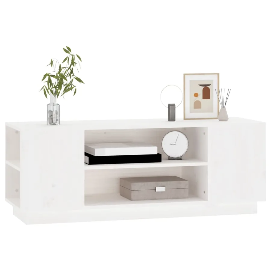 Meuble TV Blanc 110x35x40,5 cm Bois de pin massif - 4