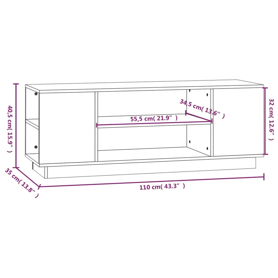 Meuble TV Blanc 110x35x40,5 cm Bois de pin massif - 8
