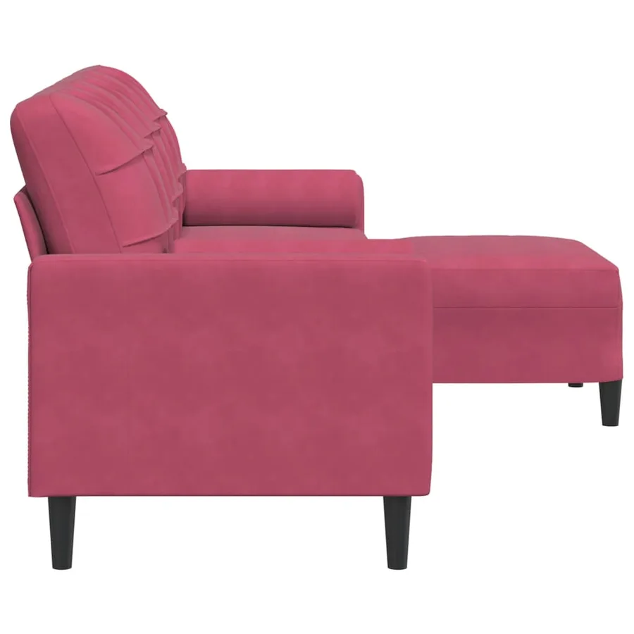 Canapé à 3 places et repose-pieds Rouge bordeaux 210 cm Velours - 4