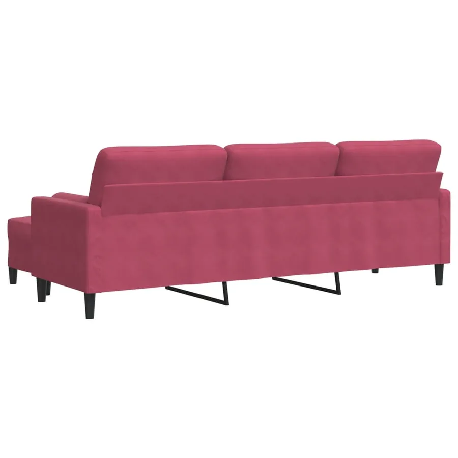 Canapé à 3 places et repose-pieds Rouge bordeaux 210 cm Velours - 5