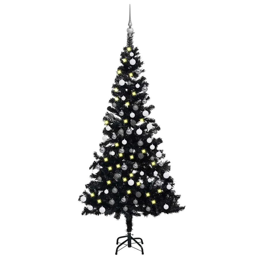 Arbre de Noël artificiel pré-éclairé et boules noir 120 cm PVC