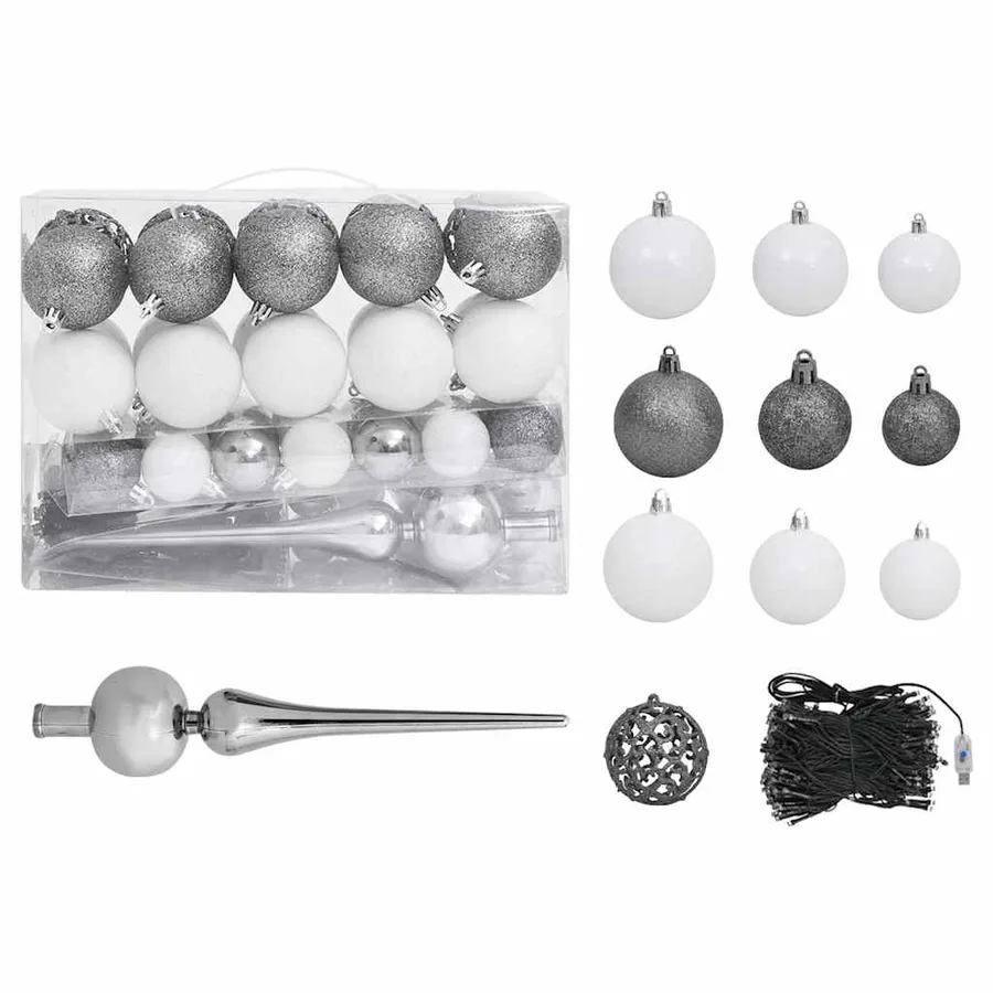 Arbre de Noël artificiel pré-éclairé et boules noir 120 cm PVC - 5