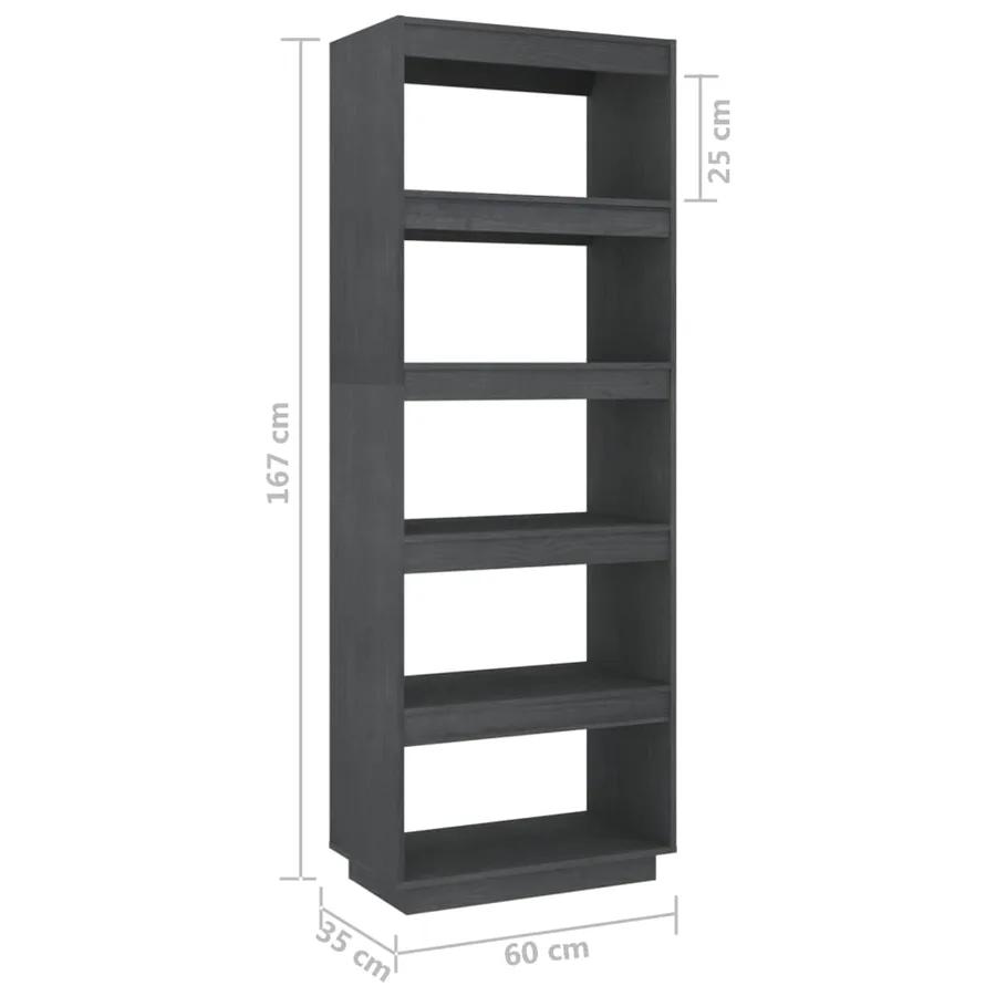 Bibliothèque/Séparateur de pièce Gris 60x35x167 cm Pin massif - 8
