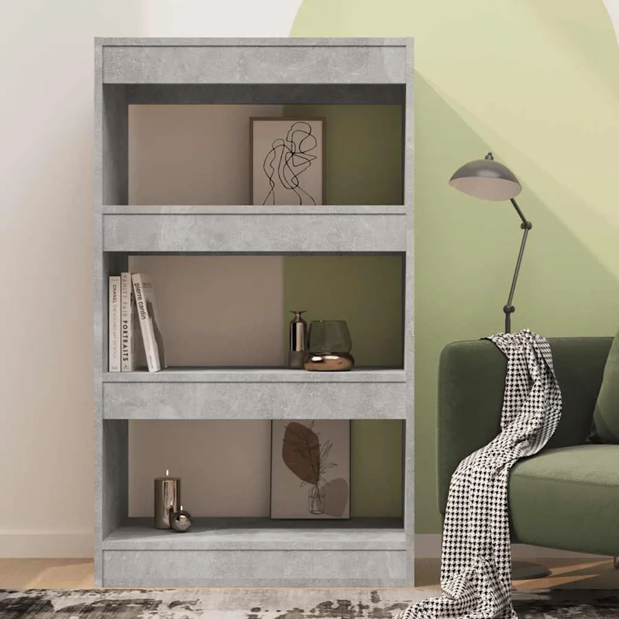 Bibliothèque/séparateur de pièce gris béton bois d'ingénierie - 3
