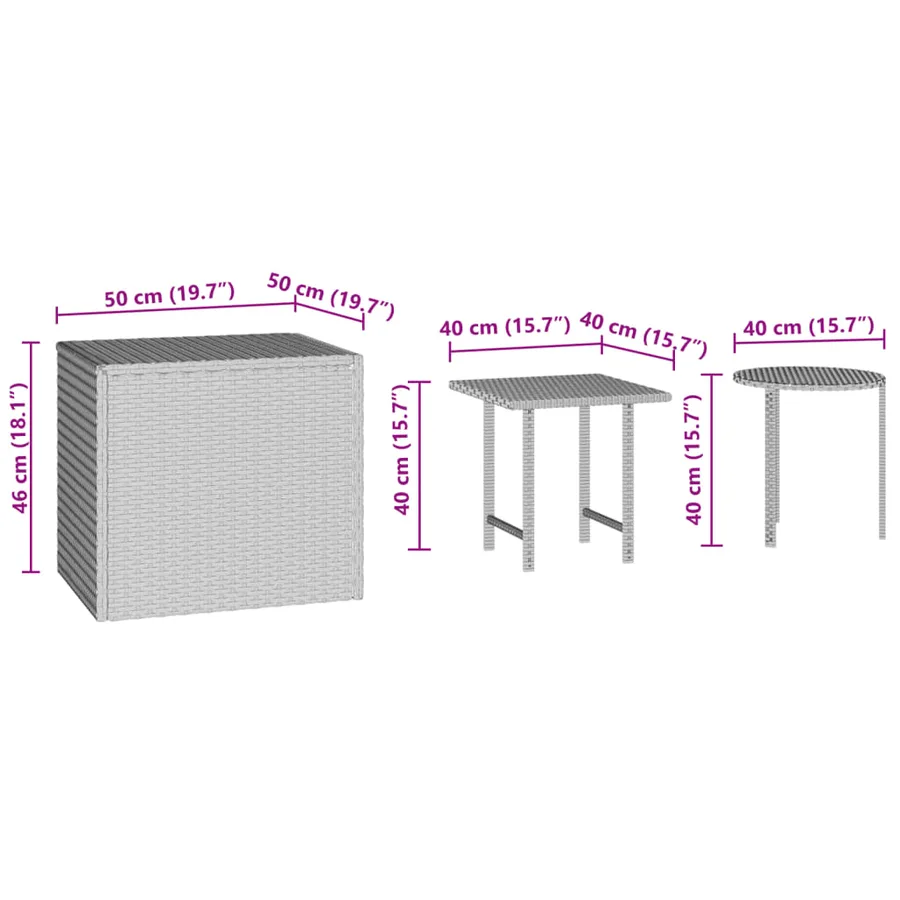 Tables d'appoint de jardin 3 pcs noir résine tressée - 7