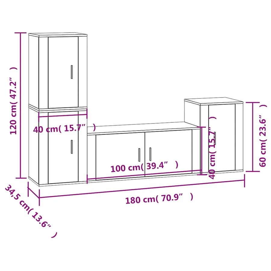 Ensemble de meubles TV 4 pcs Gris béton Bois d'ingénierie - 7