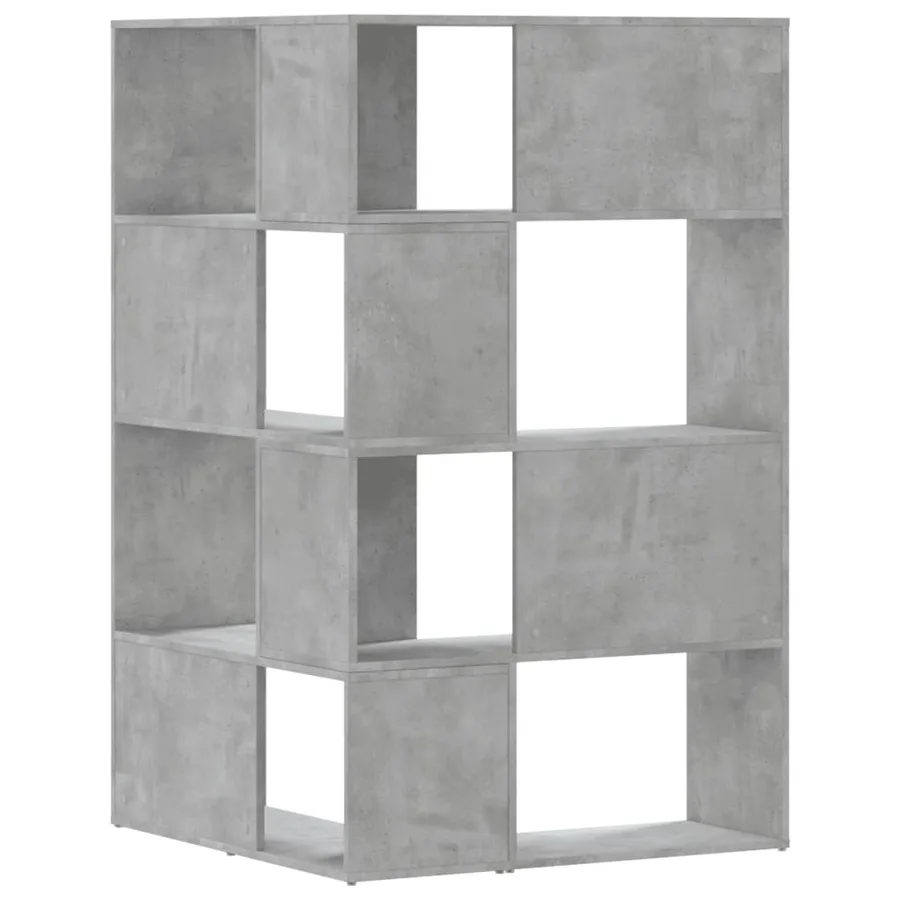 Bibliothèque d'angle à 4 niveaux gris béton bois d'ingénierie - 6